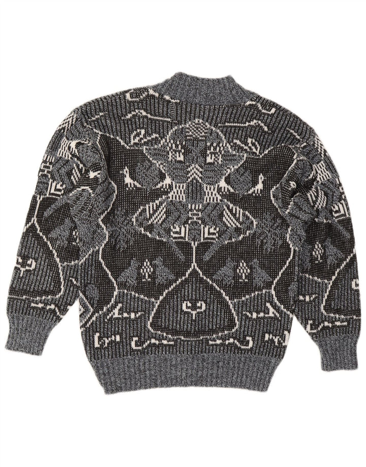 Vintage Womens V-Neck Jumper Sweater IT 48 XL Grey Fair Isle Polyacrylic