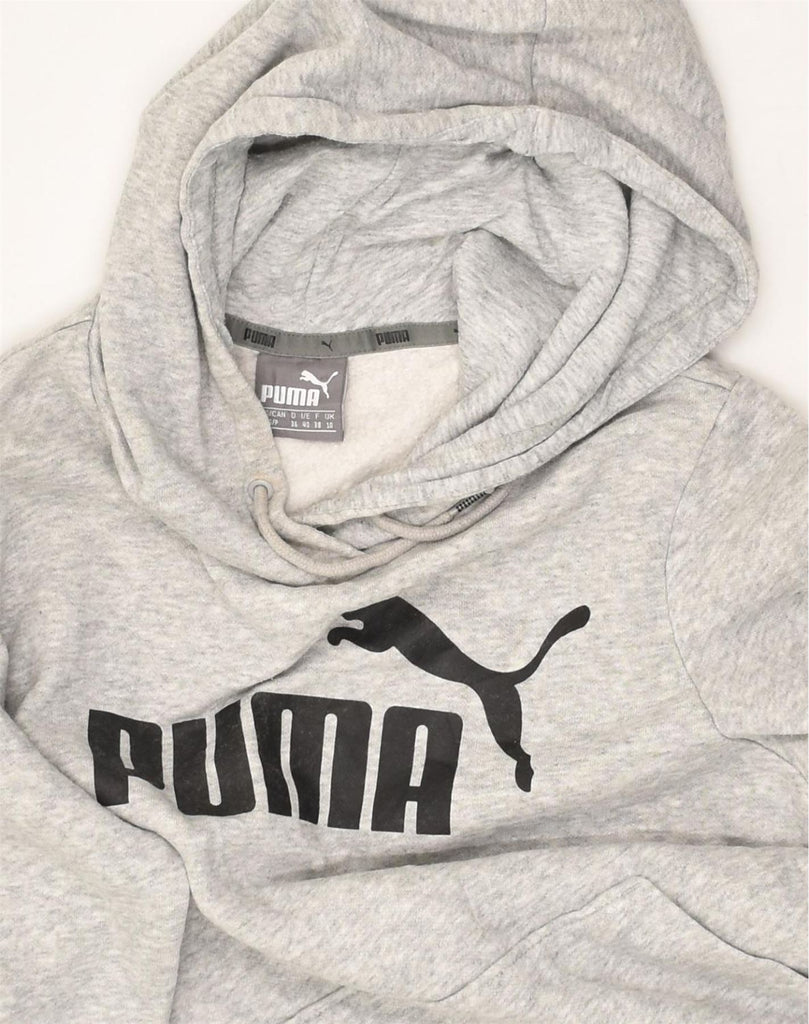 PUMA Womens Graphic Hoodie Jumper UK 10 Small  Grey Polyester | Vintage Puma | Thrift | Second-Hand Puma | Used Clothing | Messina Hembry 