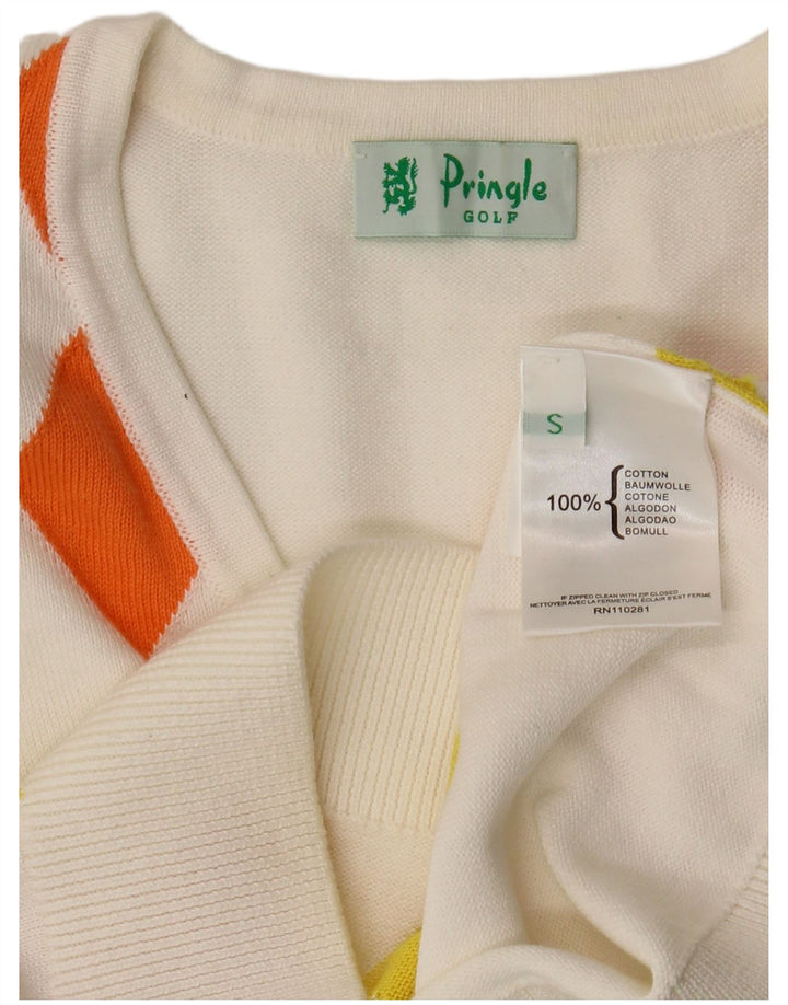 Pringle Womens Vest Tank Top UK 10 Small White Argyle/Diamond Cotton