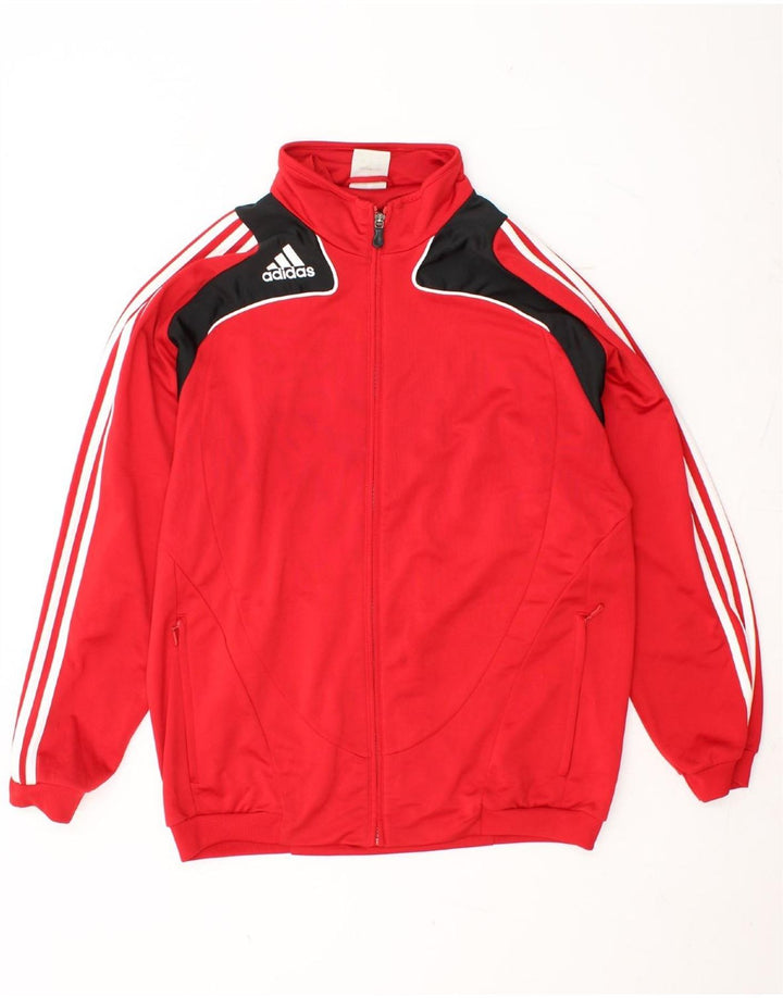 ADIDAS Mens Tracksuit Top Jacket UK 42/44 Large Red Colourblock Polyester