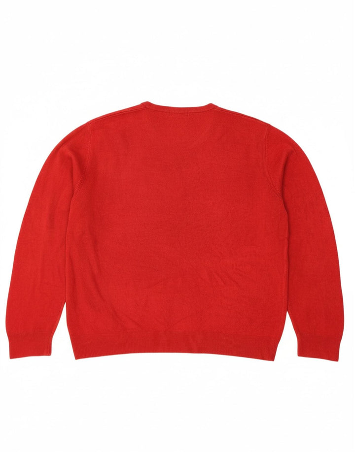 MARKS & SPENCER Mens Blue Harbour V-Neck Jumper Sweater XL Red Acrylic