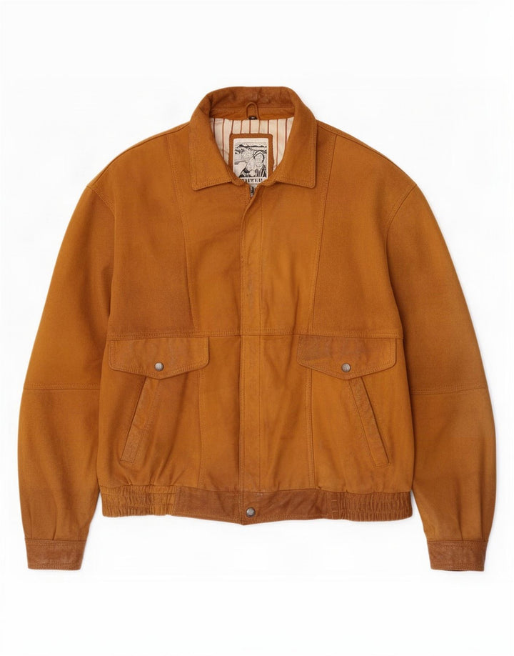 Trapper Mens Bomber Suede Jacket IT 50 Large Brown Leather