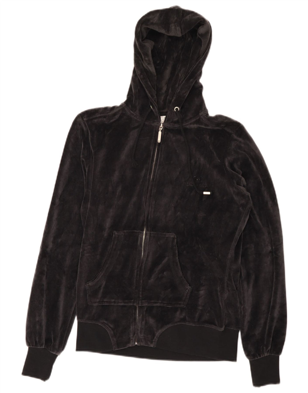 CHAMPION Womens Heritage Fit Velour Zip Hoodie Sweater UK 10 Small Black