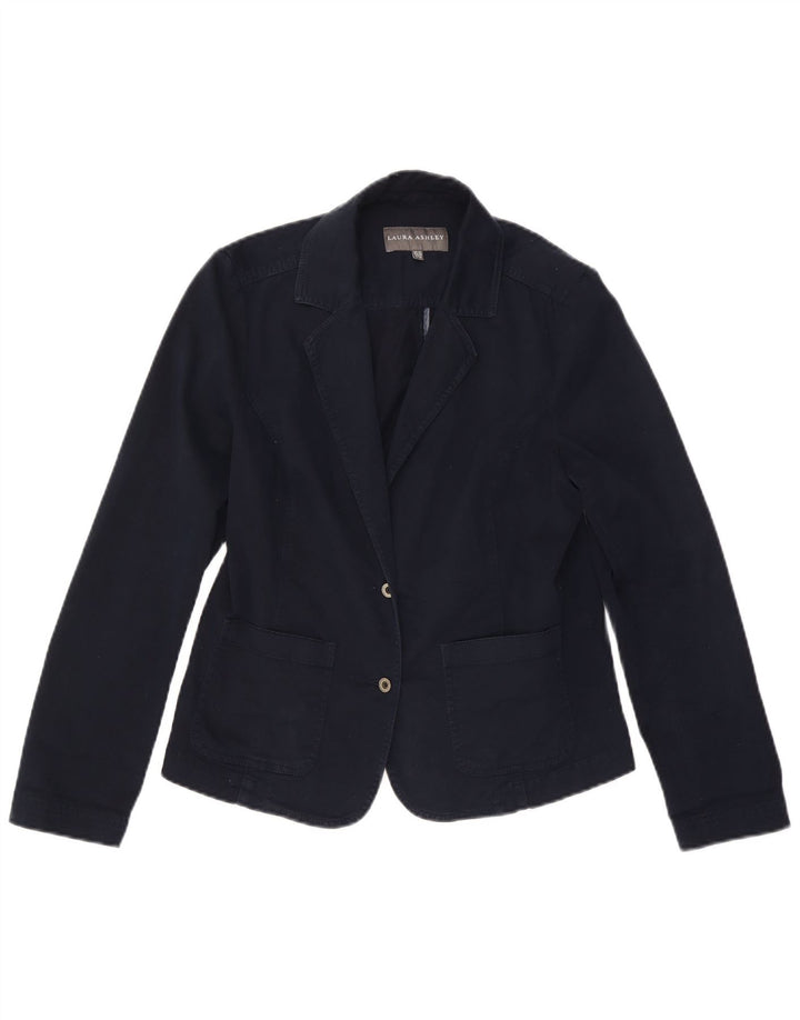 LAURA ASHLEY Womens 2 Button Blazer Jacket UK 12 Medium  Navy Blue Cotton