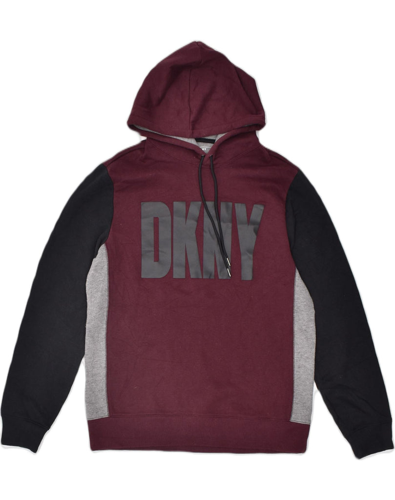 DKNY Mens Graphic Hoodie Jumper Small Maroon Colourblock Cotton | Vintage | Thrift | Second-Hand | Used Clothing | Messina Hembry 