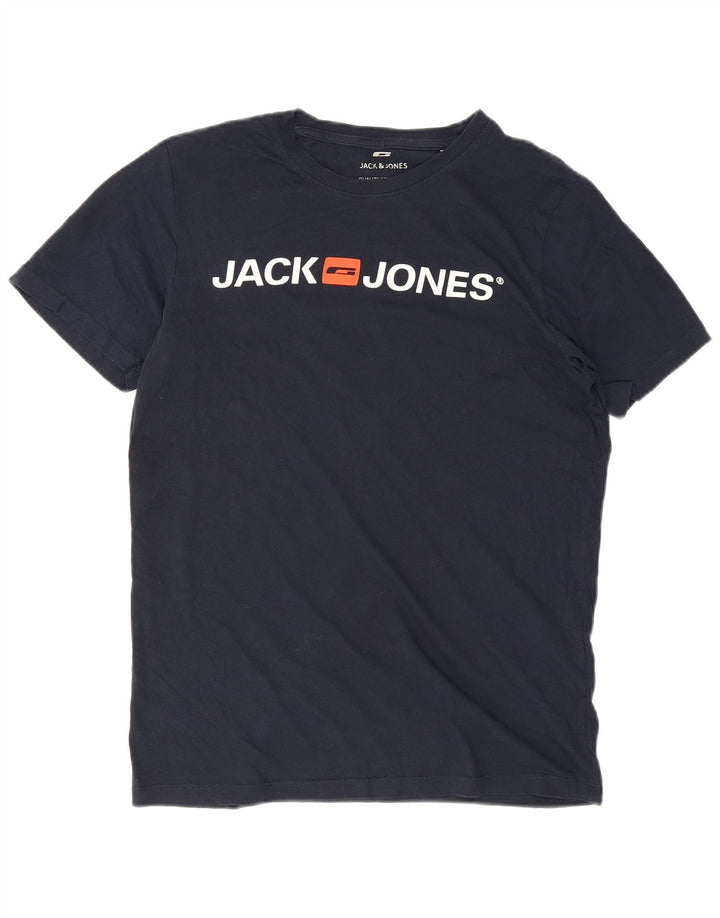 Jack & Jones Mens Graphic T-Shirt Top Medium Navy Blue Cotton