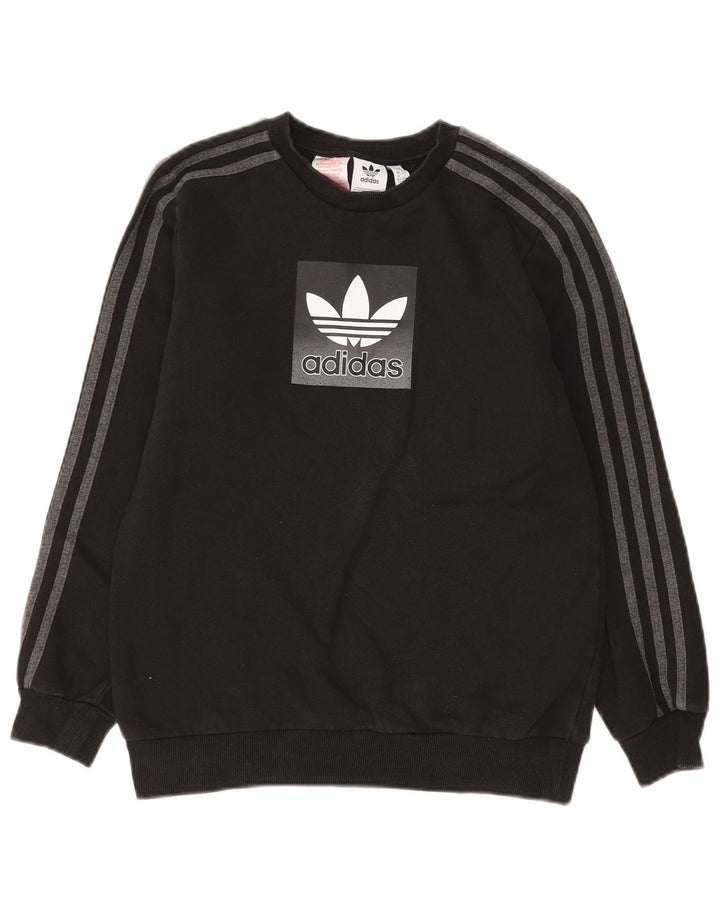 Adidas Boys Graphic Sweatshirt Jumper 13-14 Years Black Cotton