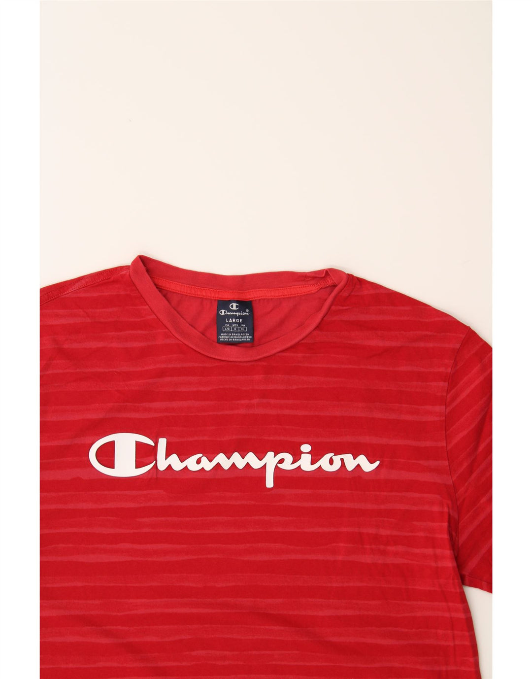 CHAMPION Mens Graphic T-Shirt Top Large Red Striped Vintage Champion and Second-Hand Champion from Messina Hembry 