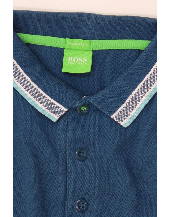 HUGO BOSS Mens Long Sleeve Regular Fit Polo Shirt Small Blue