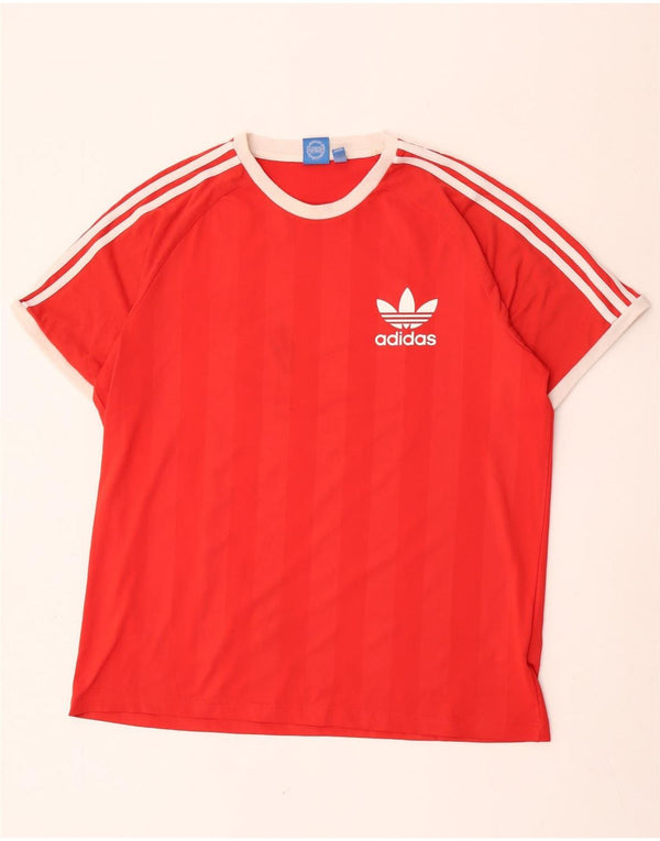 Adidas Mens T-Shirt Top XL Red Striped Polyester