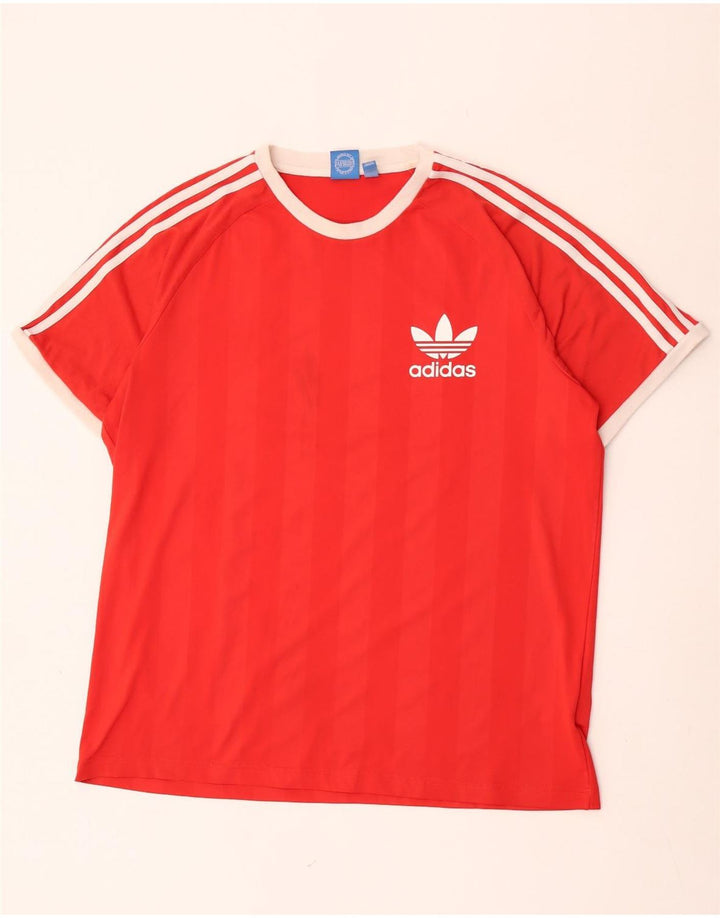 Adidas Mens T-Shirt Top XL Red Striped Polyester
