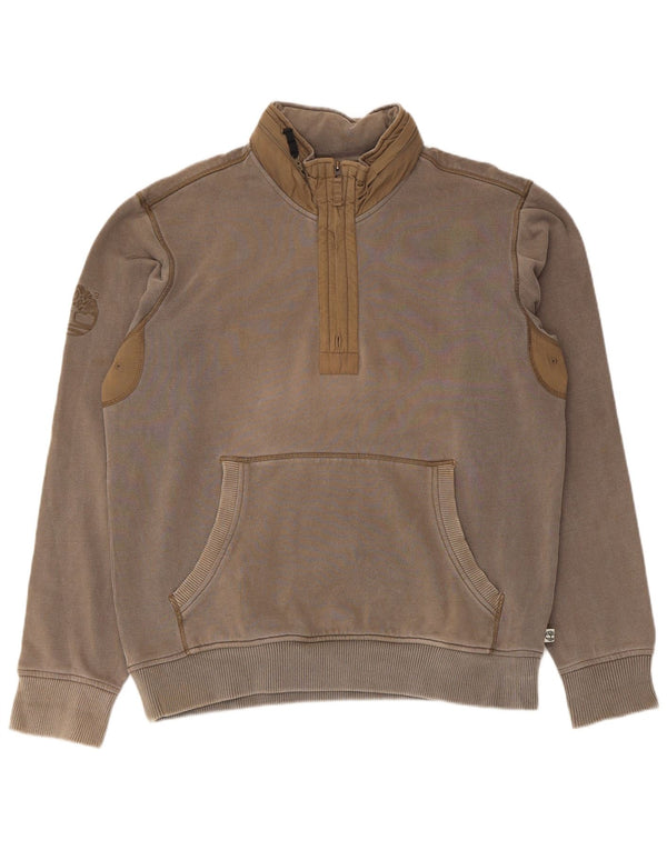 Timberland Mens Zip Neck Hoodie Jumper XL Brown Cotton