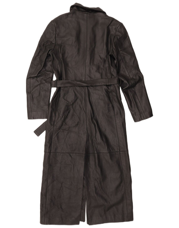 VINTAGE Womens Leather Coat UK 10 Small Black