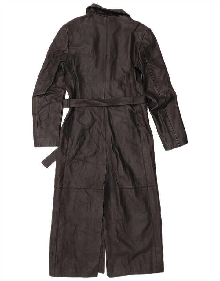 VINTAGE Womens Leather Coat UK 10 Small Black