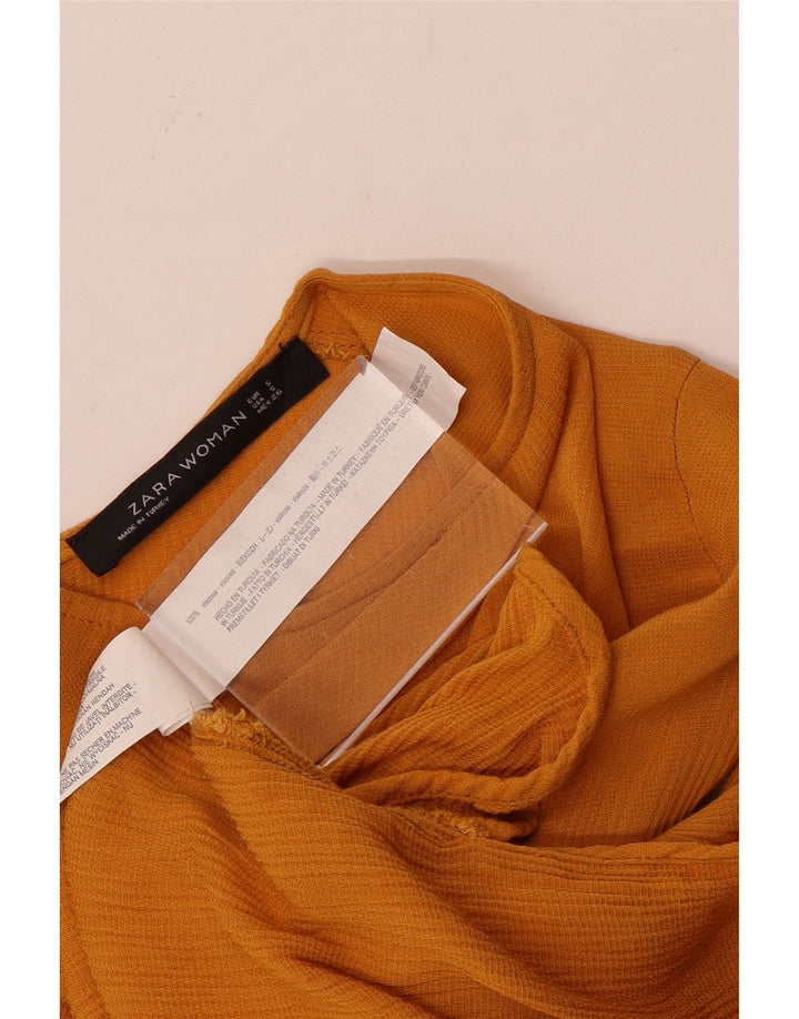 Zara Womens Long Sleeve Blouse Top UK 10 Small Yellow Viscose