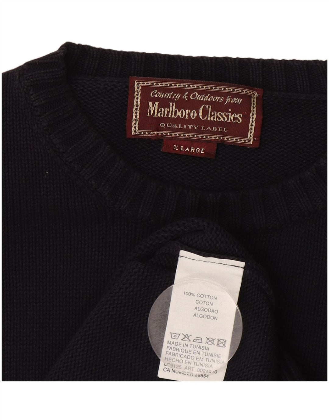 Marlboro Classics Mens Crew Neck Jumper Sweater XL Navy Blue Cotton