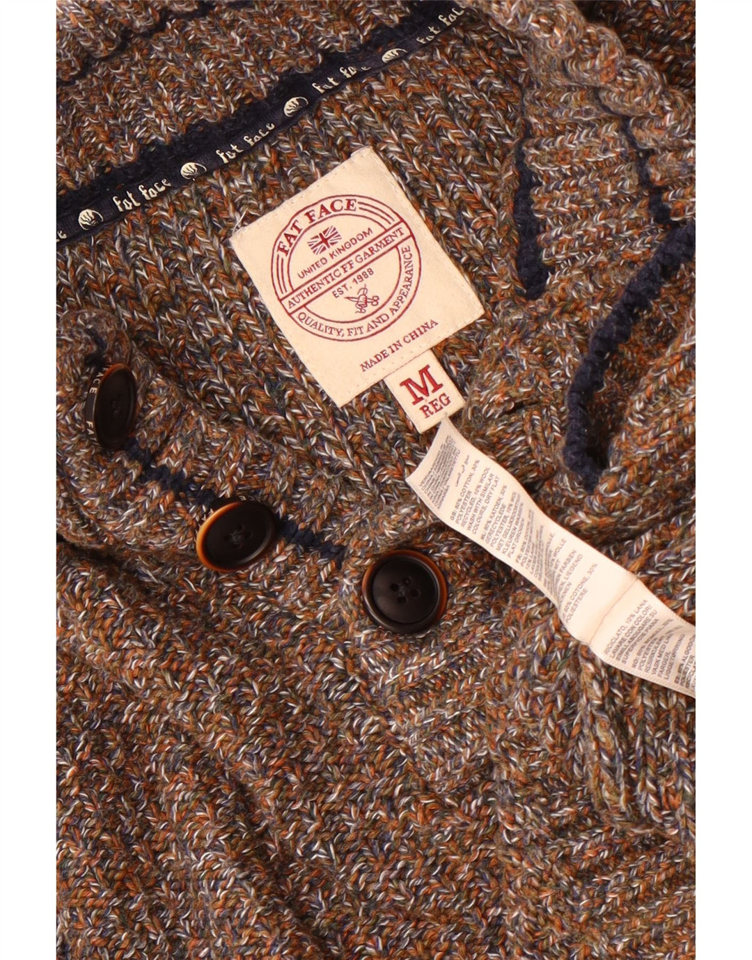 Fat Face Mens Button Neck Jumper Sweater Medium Brown Flecked Cotton