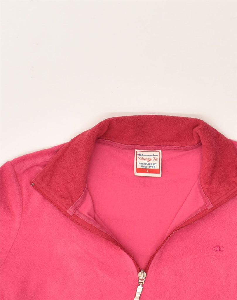 CHAMPION Womens Heritage Fit Zip Neck Fleece Jumper UK 14 Large  Pink | Vintage Champion | Thrift | Second-Hand Champion | Used Clothing | Messina Hembry 