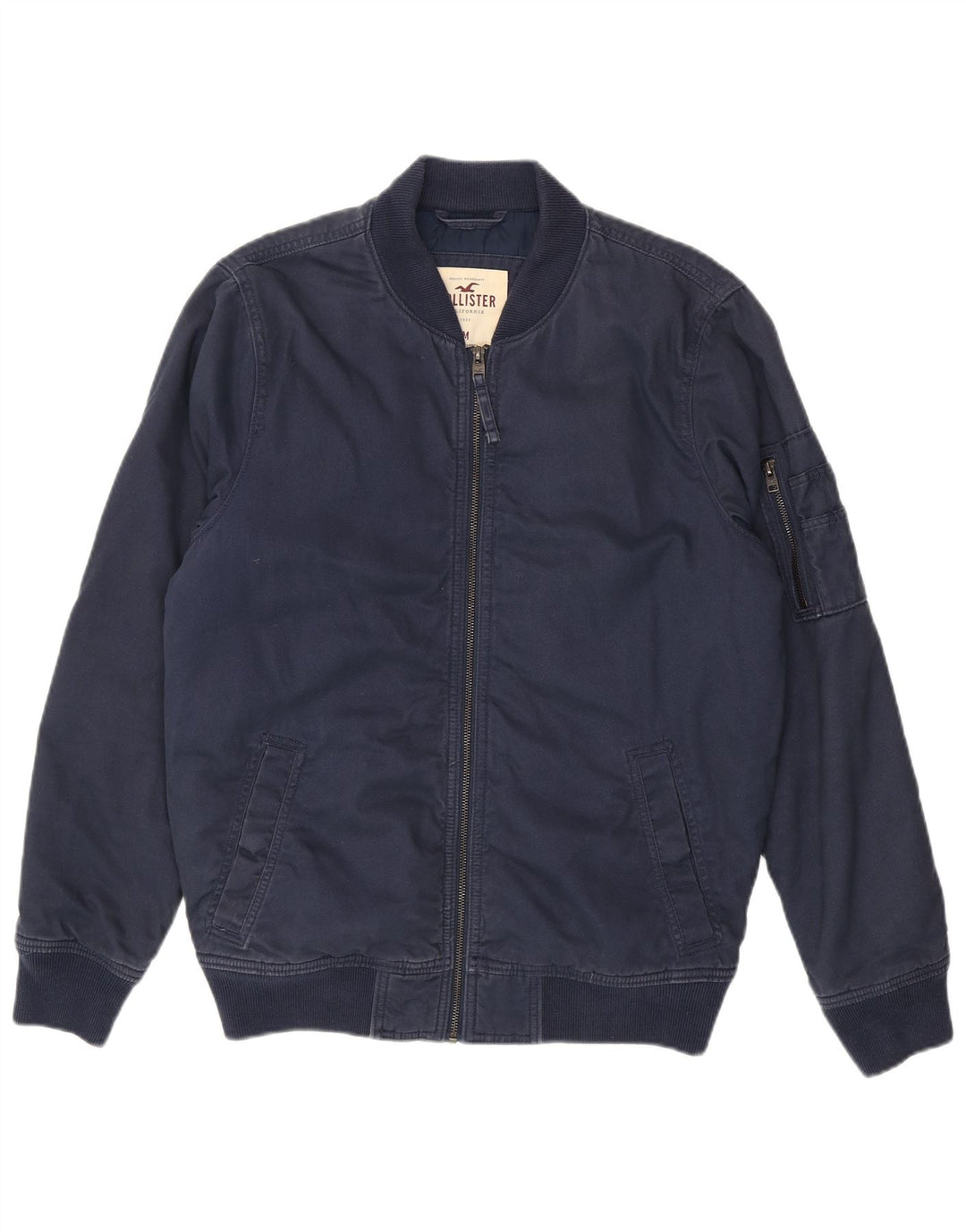Hollister Mens Bomber Jacket UK 38 Medium Navy Blue Cotton