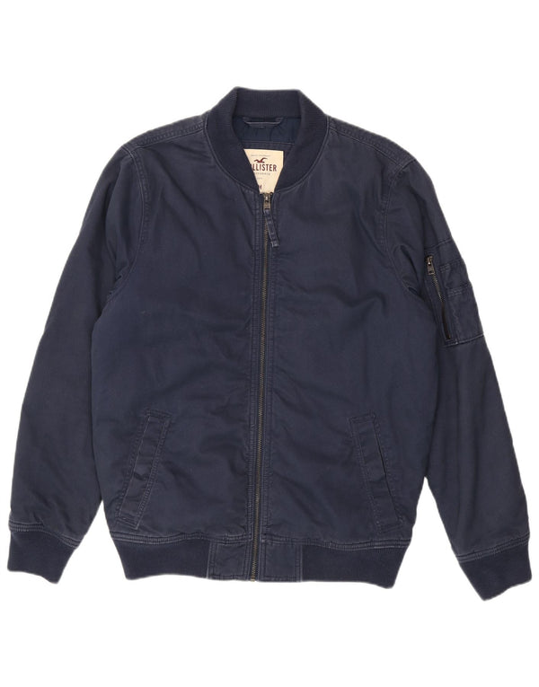 Hollister Mens Bomber Jacket UK 38 Medium Navy Blue Cotton