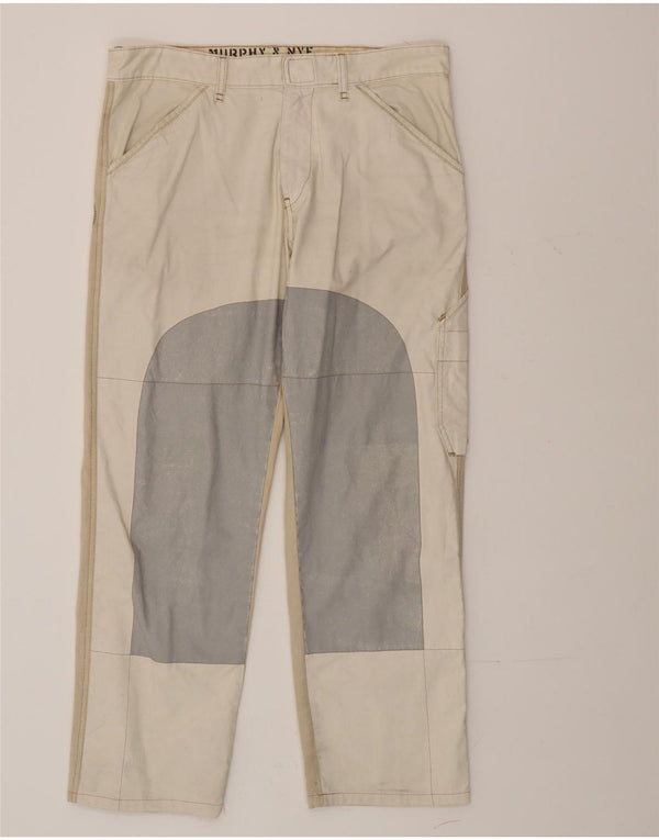 Murphy & Nye Mens Straight Cargo Trousers W34 L29 Beige Colourblock Cotton
