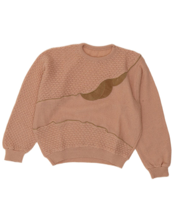 Vintage Womens Graphic Crew Neck Jumper Sweater UK 14 Medium Pink Acrylic