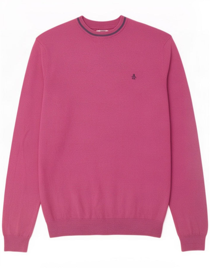 Penguin Mens Crew Neck Jumper Sweater Medium Pink Cotton
