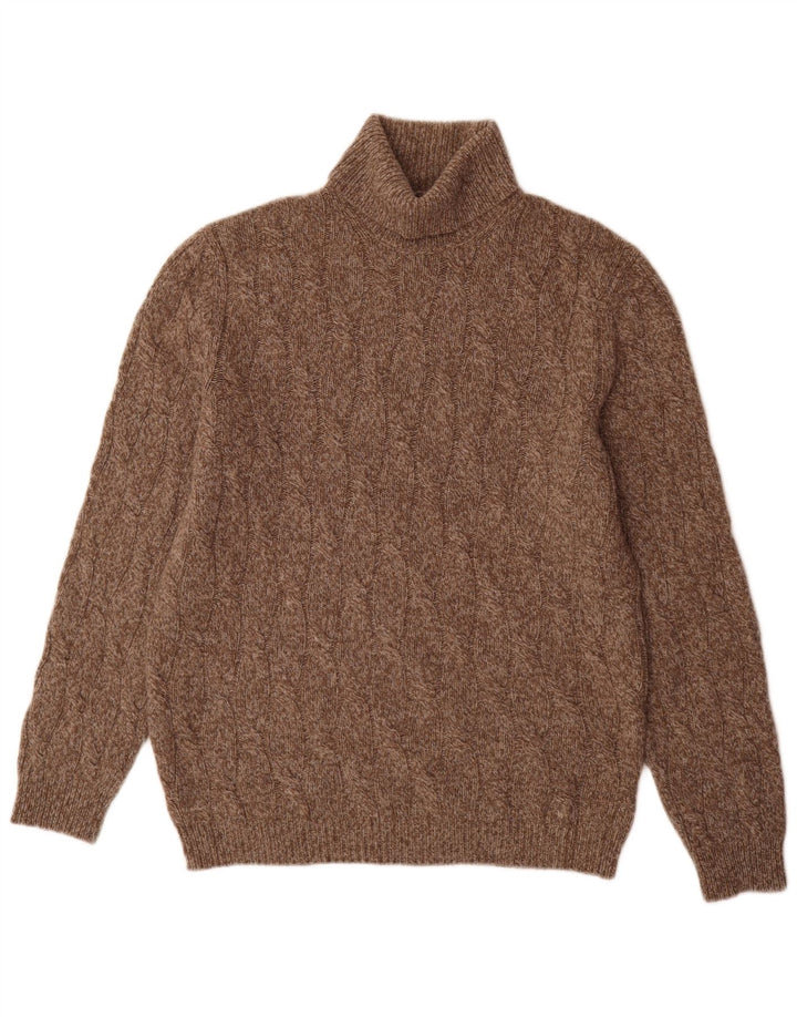Massimo Dutti Mens Roll Neck Jumper Sweater Large Brown Flecked