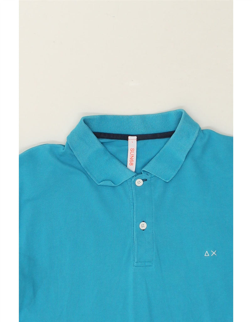 SUN68 Mens Polo Shirt Large Blue Cotton | Vintage Sun68 | Thrift | Second-Hand Sun68 | Used Clothing | Messina Hembry 
