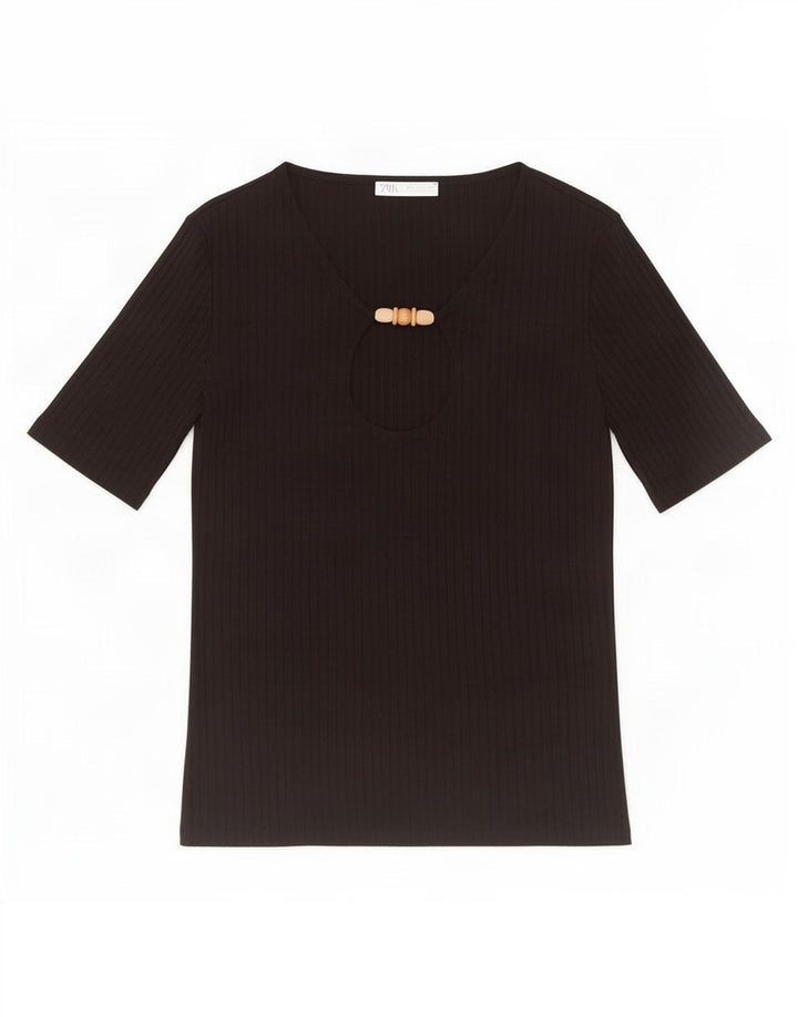 Zara Womens Blouse Top UK 10 Small Black Viscose