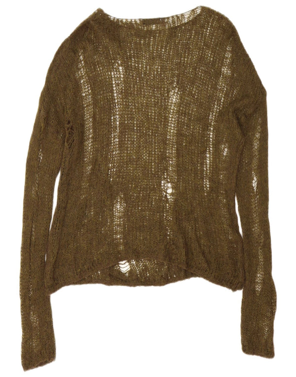 Zara Womens Distressed Loose Fit Boat Neck Jumper Sweater UK 10 Small Green