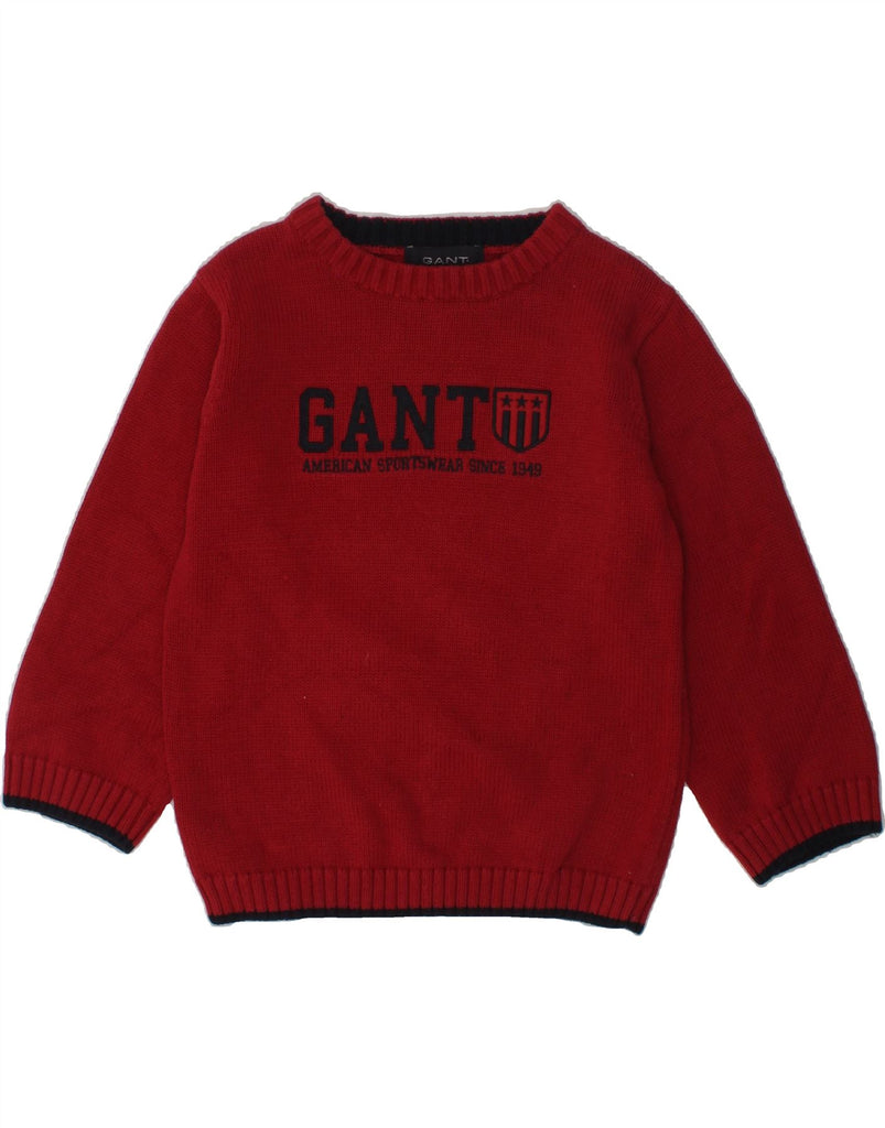 GANT Boys Graphic Boat Neck Jumper Sweater 2-3 Years Maroon Cotton | Vintage Gant | Thrift | Second-Hand Gant | Used Clothing | Messina Hembry 