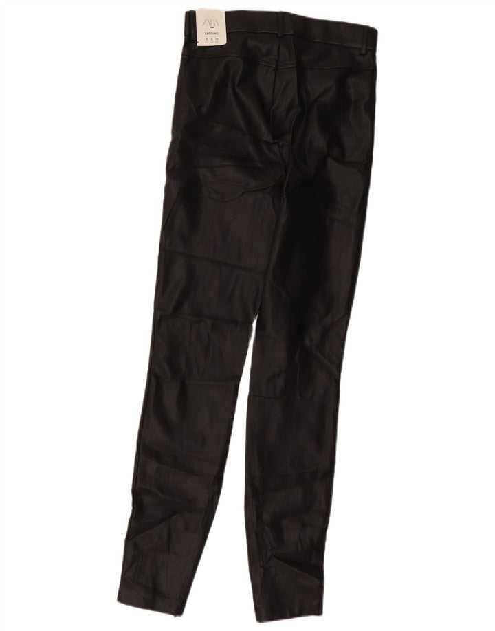 Zara Womens Legging Faux Leather Trousers UK 10 Small Black Polyester