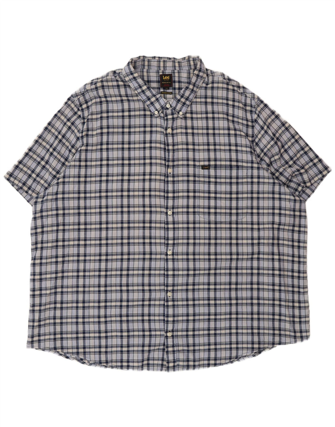 Lee Mens Regular Fit Short Sleeve Shirt 5XL Blue Check Cotton