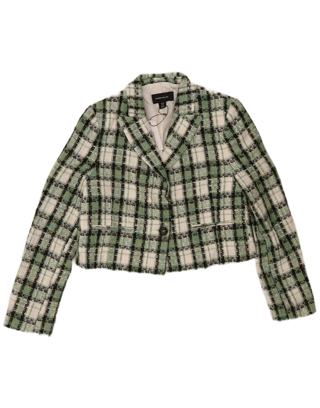 KAREN MILLEN Womens 1 Button Bolero Jacket UK 12 Medium Green Check