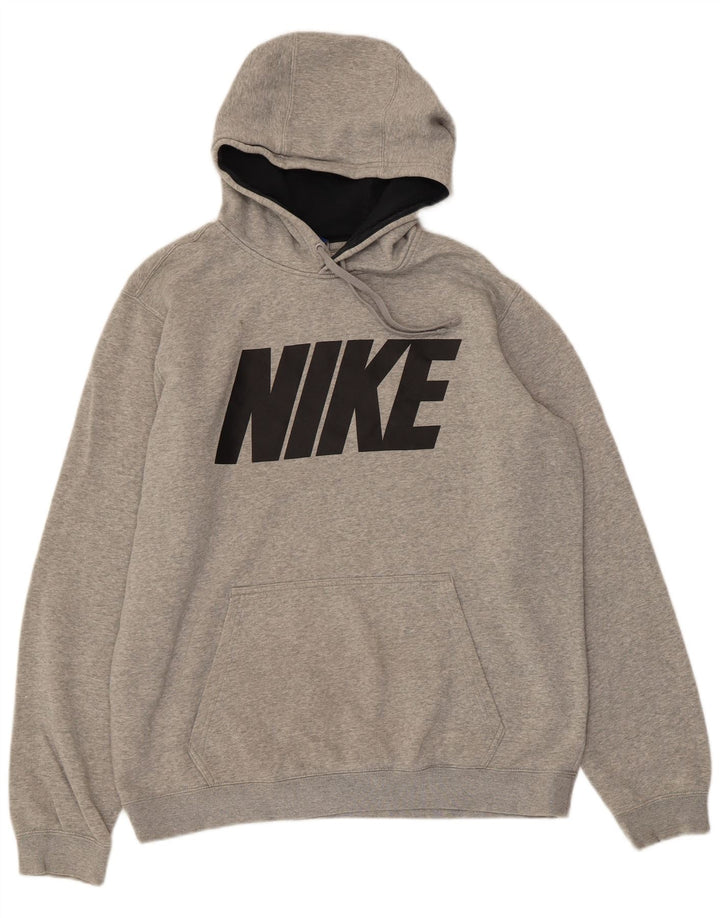 NIKE Mens Graphic Hoodie Jumper Large Grey Cotton