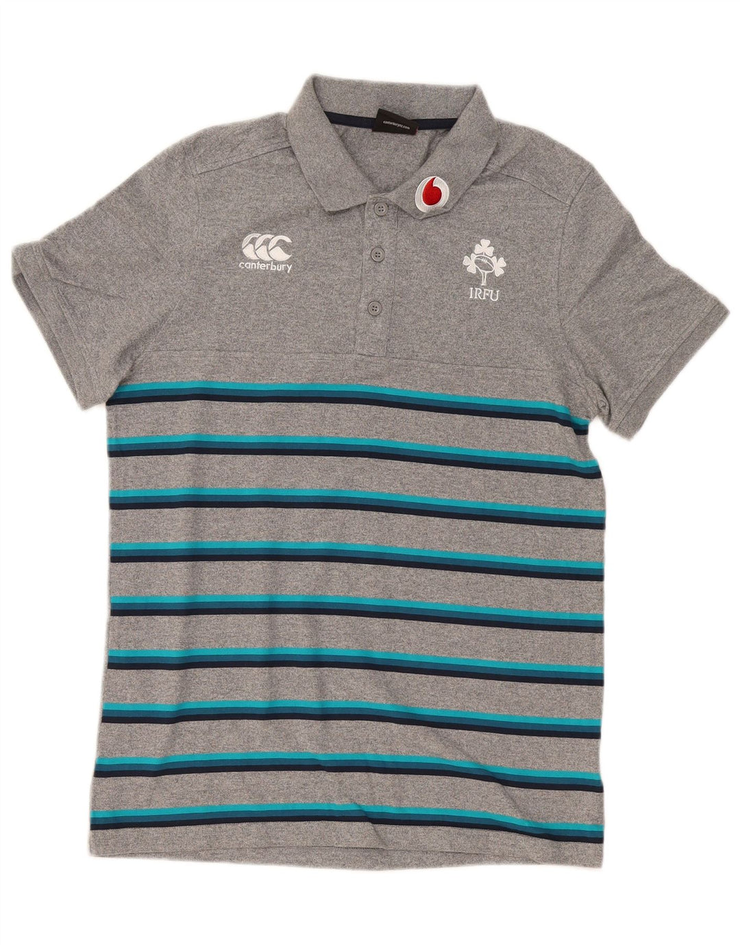 Canterbury Mens Graphic Polo Shirt Small Grey Striped Cotton