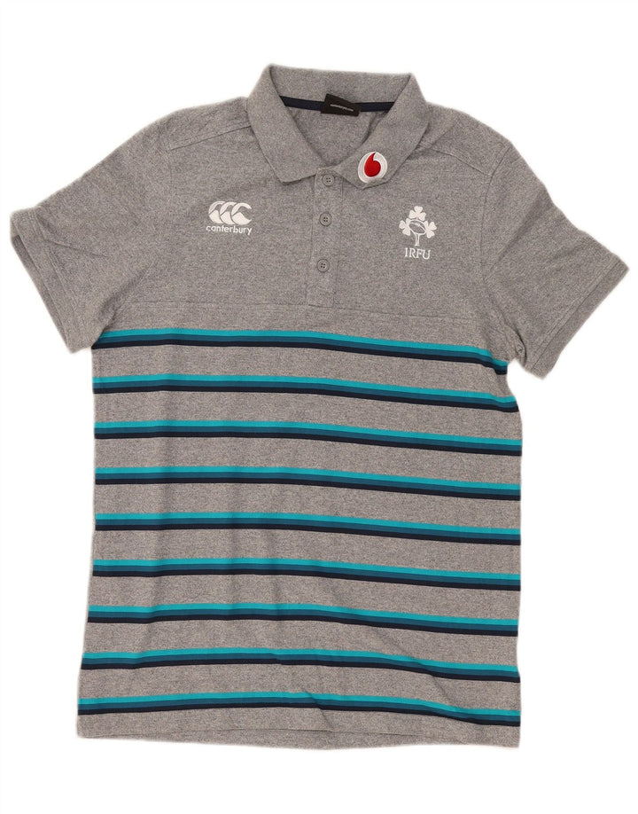 Canterbury Mens Graphic Polo Shirt Small Grey Striped Cotton