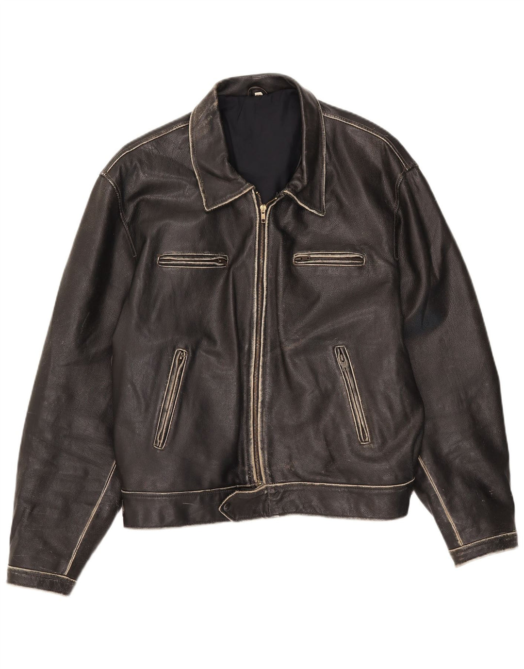 Vintage Mens Leather Jacket IT 54 2XL Black
