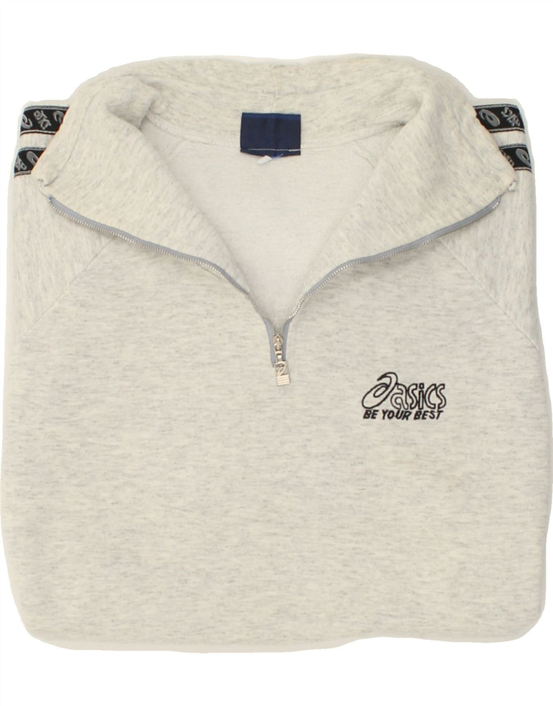 ASICS Mens Zip Neck Sweatshirt Jumper Large Grey Cotton | Vintage Asics | Thrift | Second-Hand Asics | Used Clothing | Messina Hembry 