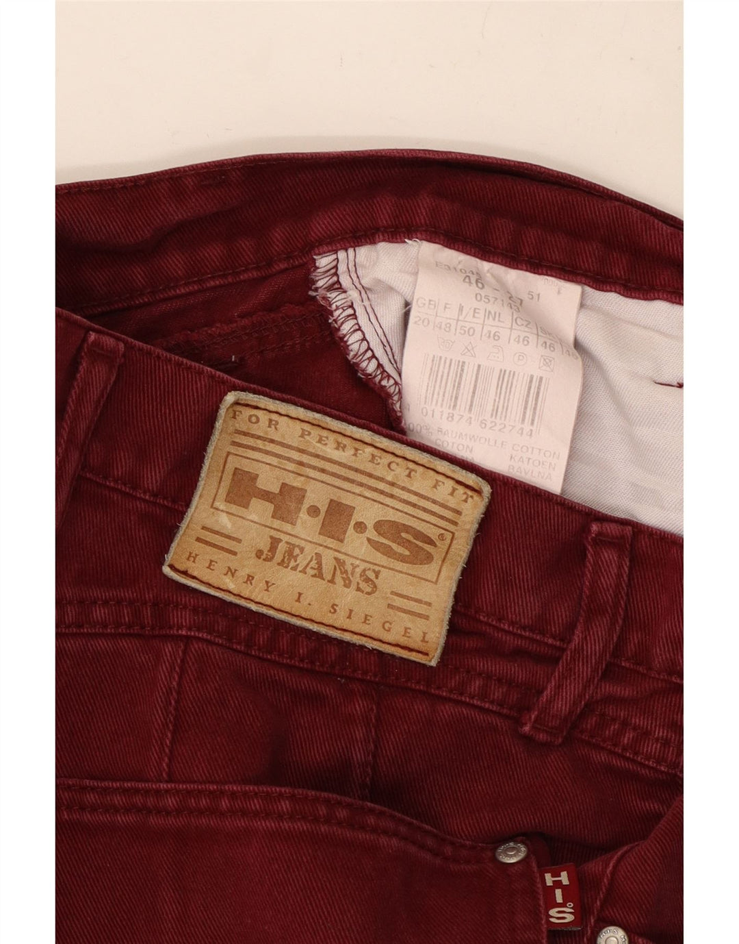 H.I.S Womens High Waist Crop Tapered Jeans UK 20 2XL W34 L25 Burgundy