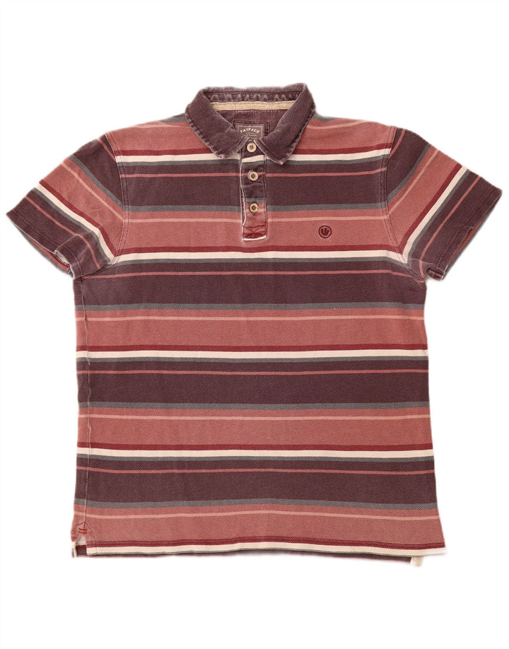 FAT FACE Mens Polo Shirt Medium Burgundy Striped Cotton