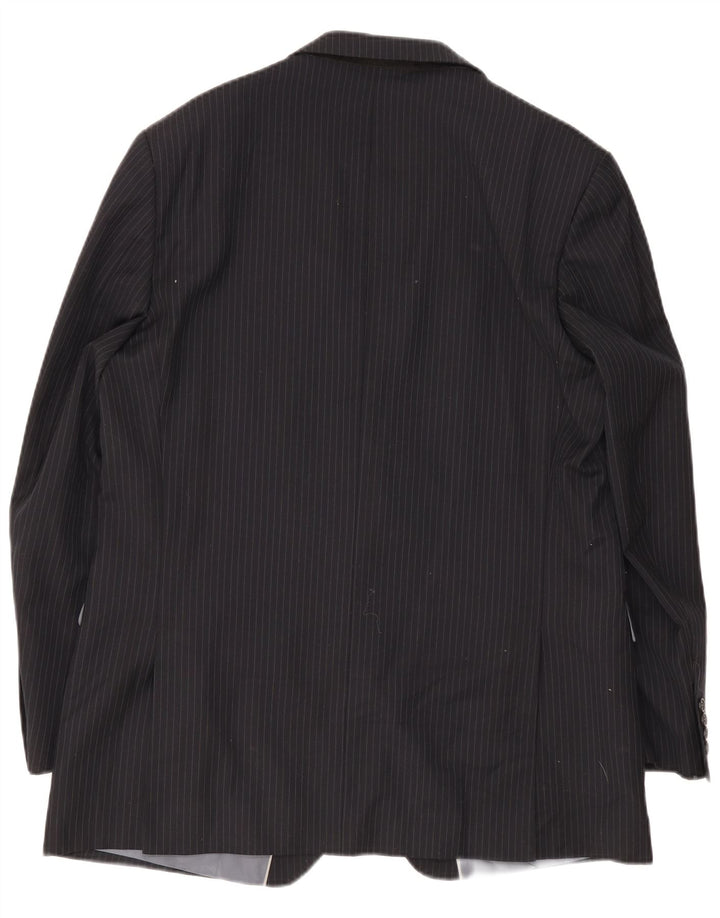 Marks & Spencer Mens Long Blazer Jacket UK 44 XL Navy Blue Pinstripe