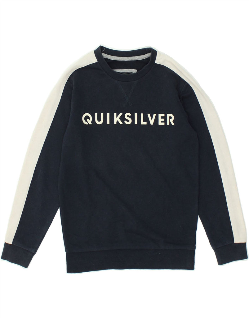 QUIKSILVER Womens Graphic Sweatshirt Jumper UK 6 XS Navy Blue Cotton | Vintage Quiksilver | Thrift | Second-Hand Quiksilver | Used Clothing | Messina Hembry 