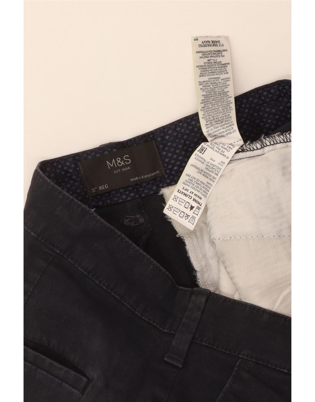 MARKS & SPENCER Mens Regular Fit Chino Shorts W32 Medium Navy Blue Cotton