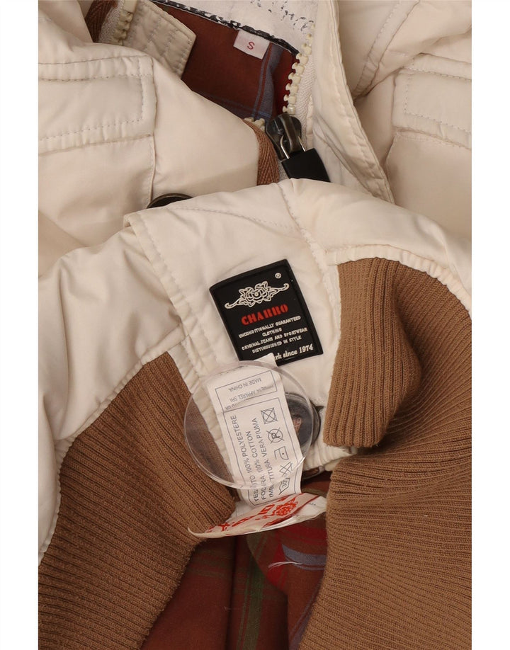 Charro Mens Graphic Hooded Padded Jacket UK 36 Small White Polyester