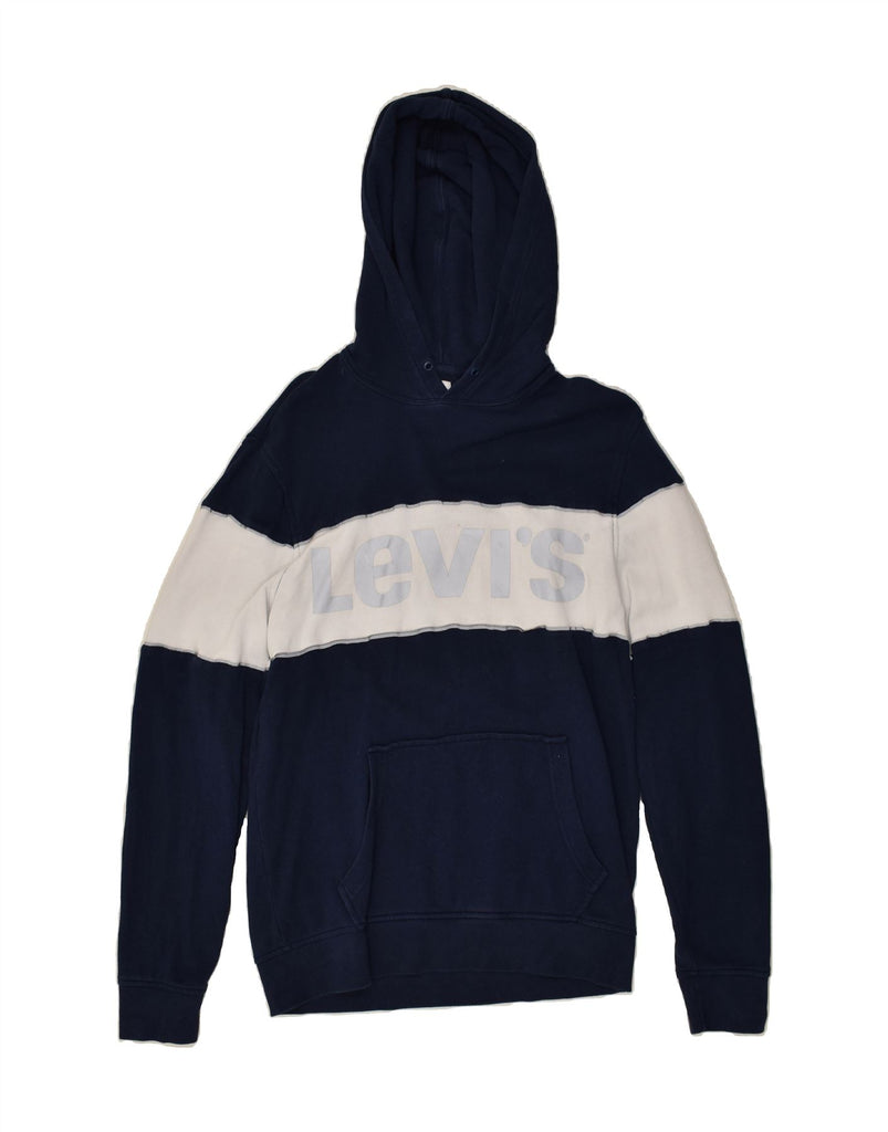 LEVI'S Mens Graphic Hoodie Jumper Medium Navy Blue Colourblock Cotton | Vintage Levi's | Thrift | Second-Hand Levi's | Used Clothing | Messina Hembry 