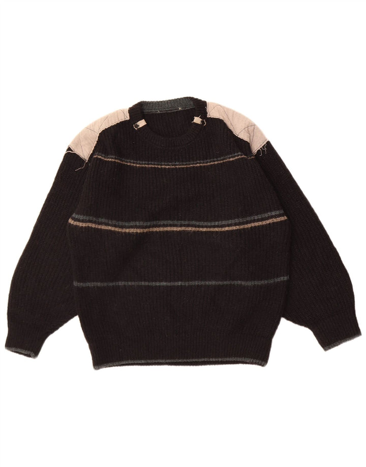 Vintage Mens Crew Neck Jumper Sweater Medium Black Colourblock