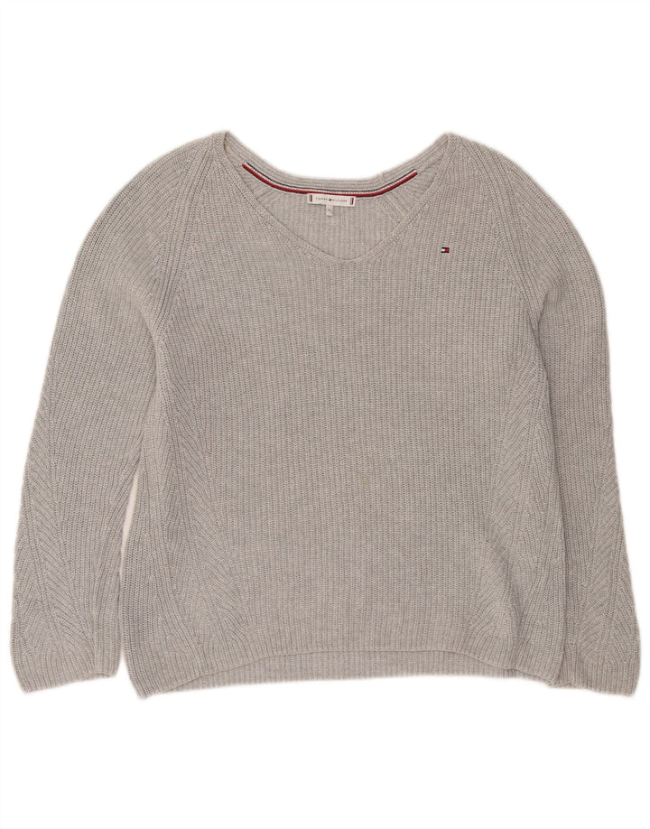 Tommy Hilfiger Womens V-Neck Jumper Sweater UK 14 Medium Grey