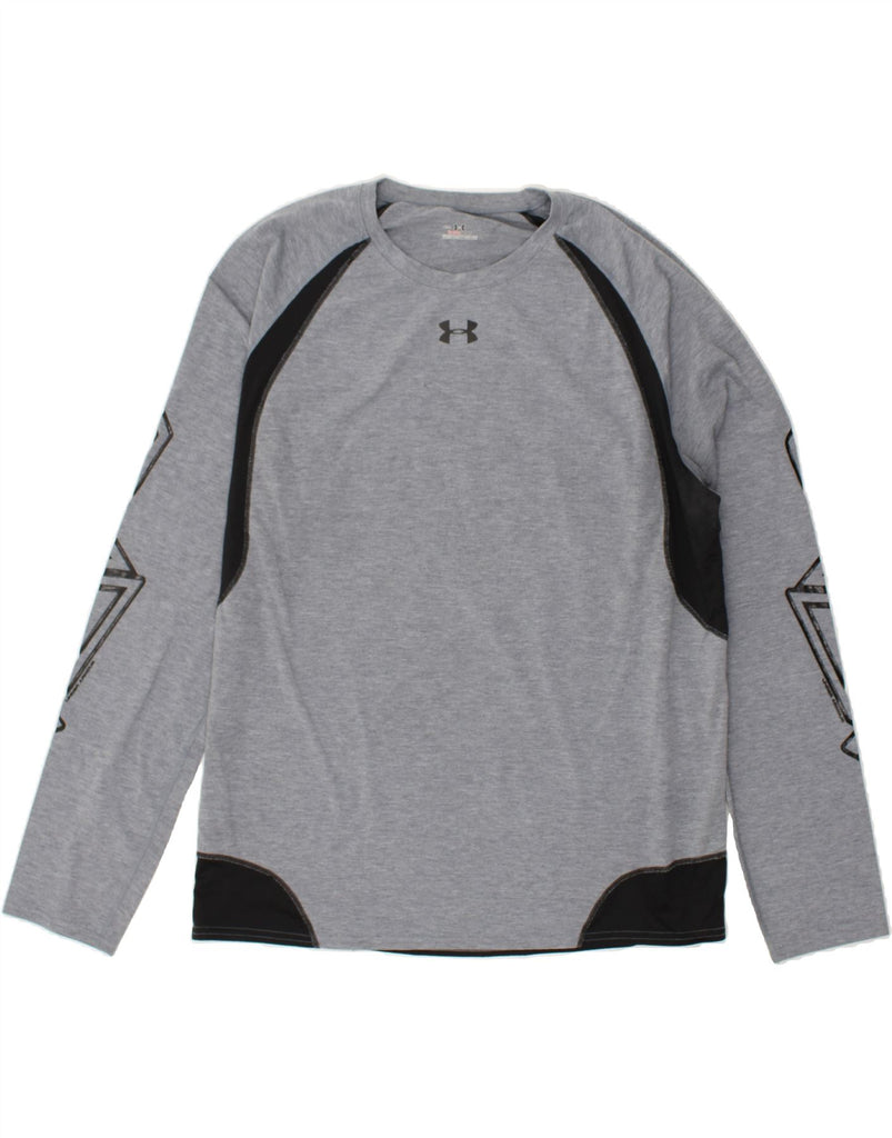 UNDER ARMOUR Mens Graphic Top Long Sleeve 2XL Grey Colourblock Polyester | Vintage Under Armour | Thrift | Second-Hand Under Armour | Used Clothing | Messina Hembry 